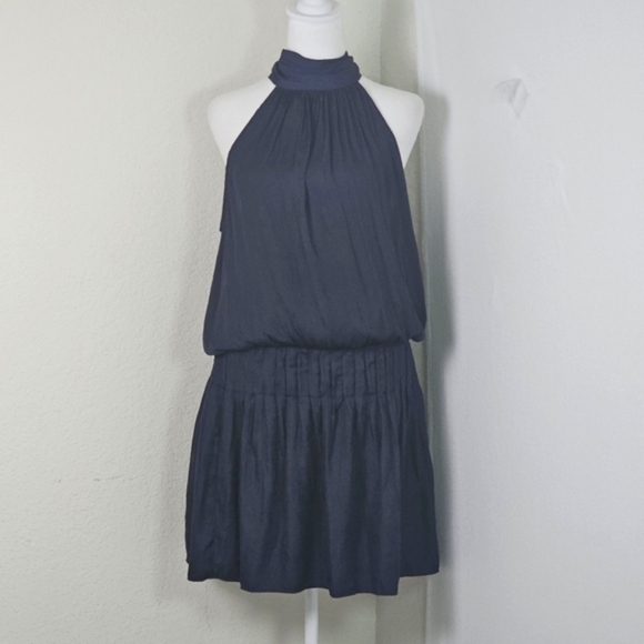 DO+BE Say You Love It  Halter Neck Tie Navy Blue Dress Sz Lg - Picture 1 of 16